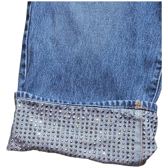 Pilcro Silver Studded Cuff Crop Jeans 34P High Rise 100% Cotton Y2K Glam - Picture 4 of 8